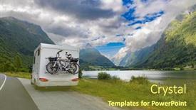  Presentation with caravan - Slide set having family-vacation-travel-rv-holiday background and a tawny brown colored foreground