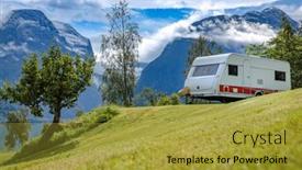  Presentation with caravan - PPT theme consisting of family-vacation-travel-rv-holiday background and a gold colored foreground