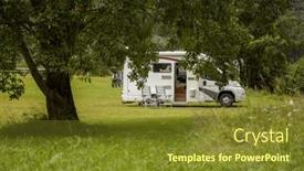  Presentation with caravan - Slide set having family-vacation-travel-rv-holiday background and a tawny brown colored foreground