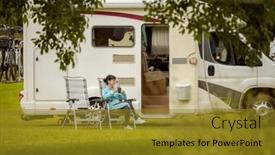  Presentation with caravan - Presentation theme having family-vacation-travel-rv-holiday background and a gold colored foreground