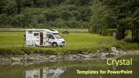  Presentation with caravan - PPT theme featuring family-vacation-travel-rv-holiday background and a tawny brown colored foreground