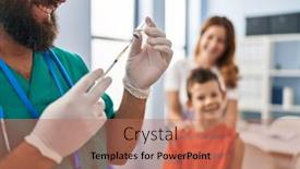  Presentation with clinic - PPT layouts having family-vaccinating-child-having-medical background and a coral colored foreground