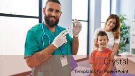  Presentation with medical - Presentation design consisting of family-vaccinating-child-having-medical background and a red colored foreground