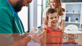  Presentation with clinic - Theme having family-vaccinating-child-having-medical background and a coral colored foreground