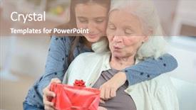 Presentation with grandma - PPT layouts consisting of family values - giving her grandma a gift background and a coral colored foreground