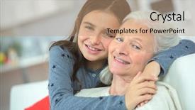  Presentation with family values - PPT theme enhanced with family values - hugging her grandma background and a coral colored foreground