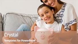 Presentation with piggy bank broken piggybank - Beautiful PPT theme featuring family values - mother and daughter backdrop and a coral colored foreground