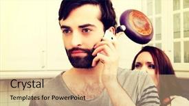  Presentation with virile young men - Presentation theme featuring family violence - angry young woman hitting men background and a coral colored foreground