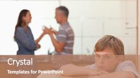  Presentation with hearing - Cool new PPT layouts with family violence - sad boy hearing his parents backdrop and a coral colored foreground