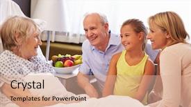  Presentation with nurse visiting family a new born - Audience pleasing presentation design consisting of family visit to grandmother backdrop and a coral colored foreground