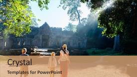  Presentation with ancient - Audience pleasing slides consisting of bamyan - family visiting ancient preah khan backdrop and a coral colored foreground