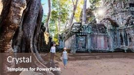  Presentation with archaeological - Audience pleasing slide set consisting of family-visiting-ancient-ta-prohm backdrop and a violet colored foreground