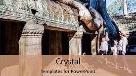  Presentation with archaeological - Colorful presentation design enhanced with som - family visiting ancient ta prohm backdrop and a coral colored foreground