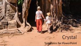  Presentation with ancient - Slide deck featuring family visiting ancient ta som background and a coral colored foreground