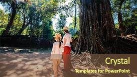  Presentation with ancient - Colorful PPT layouts enhanced with family visiting ancient ta som backdrop and a tawny brown colored foreground
