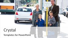  Presentation with starting school - Presentation design having family waiting for the bus background and a white colored foreground
