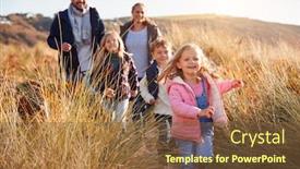 Presentation with walking together - Slides with family-walking-along-path-through background and a tawny brown colored foreground