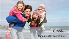  Presentation with holding hands family walking - Beautiful PPT theme featuring family walking along winter beach backdrop and a light blue colored foreground