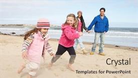  Presentation with holding hands family walking - Theme consisting of family walking along winter beach background and a lemonade colored foreground