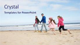  Presentation with holding hands family walking - Beautiful slides featuring family walking along winter beach backdrop and a sky blue colored foreground