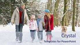  Presentation with woodland - Slide set having family walking dog through snowy background and a lemonade colored foreground