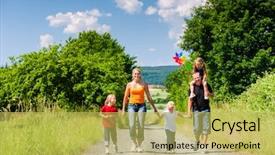  Presentation with family day - Slides consisting of family walking down a rural path on bright summer day background and a yellow colored foreground