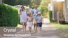  Presentation with boot camp botts - Slide deck consisting of family walking in camp village background and a gray colored foreground