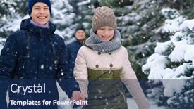  Presentation with winter family - Beautiful presentation theme featuring family-walking-in-the-winter backdrop and a navy blue colored foreground