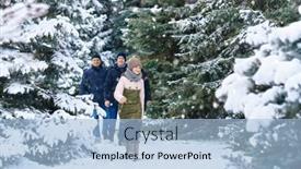  Presentation with children parents - PPT layouts with family-walking-in-the-winter background and a light blue colored foreground