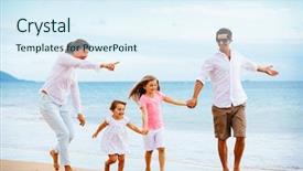  Presentation with sunset beach - Presentation theme featuring family walking on the beach background and a sky blue colored foreground
