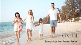  Presentation with grandma - Beautiful slides featuring family walking on the evening beach during sunset children with parents and grandma backdrop and a lemonade colored foreground