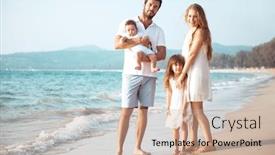  Presentation with children parents - Beautiful PPT theme featuring walking on the evening beach backdrop and a soft green colored foreground