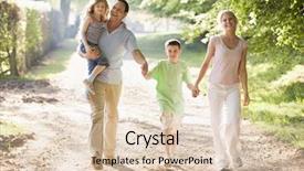  Presentation with holding hands family walking - Slide deck with family walking outdoors holding hands background and a lemonade colored foreground