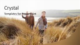  Presentation with beach ball sand dunes - Slides featuring family walking through sand dunes background and a white colored foreground