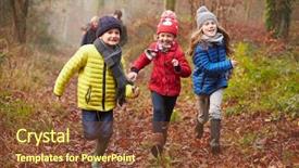  Presentation with winter family - Colorful presentation theme enhanced with family walking through winter woodland backdrop and a tawny brown colored foreground