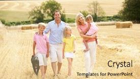  Presentation with walking together - Slide set featuring family walking together through summer background and a lemonade colored foreground