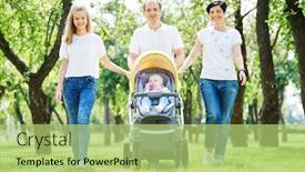  Presentation with parenting - PPT theme enhanced with family walking with children in summer park happy parenting background and a mint green colored foreground