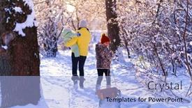  Presentation with winter family - Cool new slide deck with family-walks-in-the-winter backdrop and a light blue colored foreground