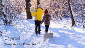  Presentation with winter family - Presentation theme consisting of family-walks-in-the-winter background and a light blue colored foreground