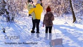  Presentation with winter family - Slide deck featuring family-walks-in-the-winter background and a light blue colored foreground