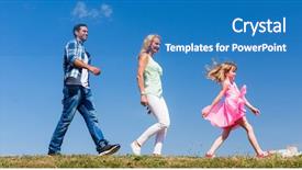  Presentation with follow up a family - PPT theme featuring family walks on meadow daughter background and a teal colored foreground