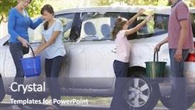  Presentation with together - Colorful PPT theme enhanced with family washing car together backdrop and a gray colored foreground