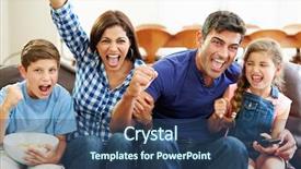  Presentation with goal - Audience pleasing PPT theme consisting of family watching soccer celebrating goal backdrop and a ocean colored foreground