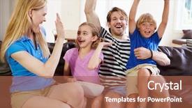  Presentation with soccer - Slide set consisting of family watching soccer on tv background and a red colored foreground