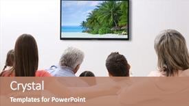  Presentation with television watching - Colorful PPT layouts enhanced with family watching television at home backdrop and a coral colored foreground