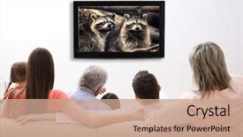  Presentation with television watching - Colorful PPT theme enhanced with family watching television at home backdrop and a coral colored foreground