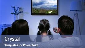  Presentation with television watching - Cool new PPT layouts with family watching television at home backdrop and a ocean colored foreground