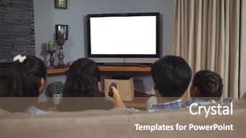  Presentation with living room family - PPT theme consisting of family watching television together background and a gray colored foreground