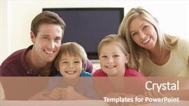  Presentation with home black family - Audience pleasing PPT theme consisting of family watching widescreen tv backdrop and a coral colored foreground