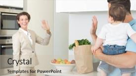  Presentation with goodbye - Audience pleasing PPT theme consisting of gift box with satin ribbon close up backdrop and a coral colored foreground